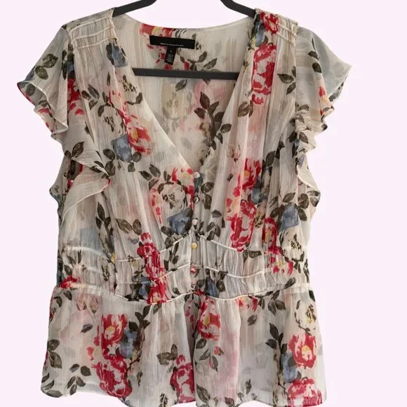 White House Black Market Flutter Sleeve Blouse with Waist Detail Size L - Picture 2 of 6